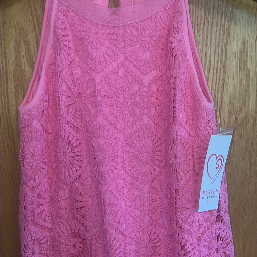 Design History bright Pink Crochet Dress‎ Size L girls 100% Cotton boho country
